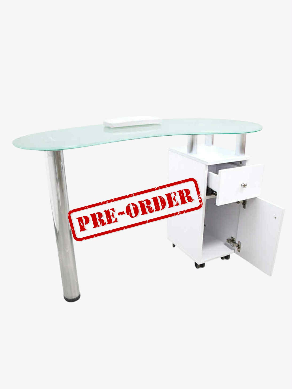 Modern Glass Manicure Table with Storage Cabinet – Pre-Order Only