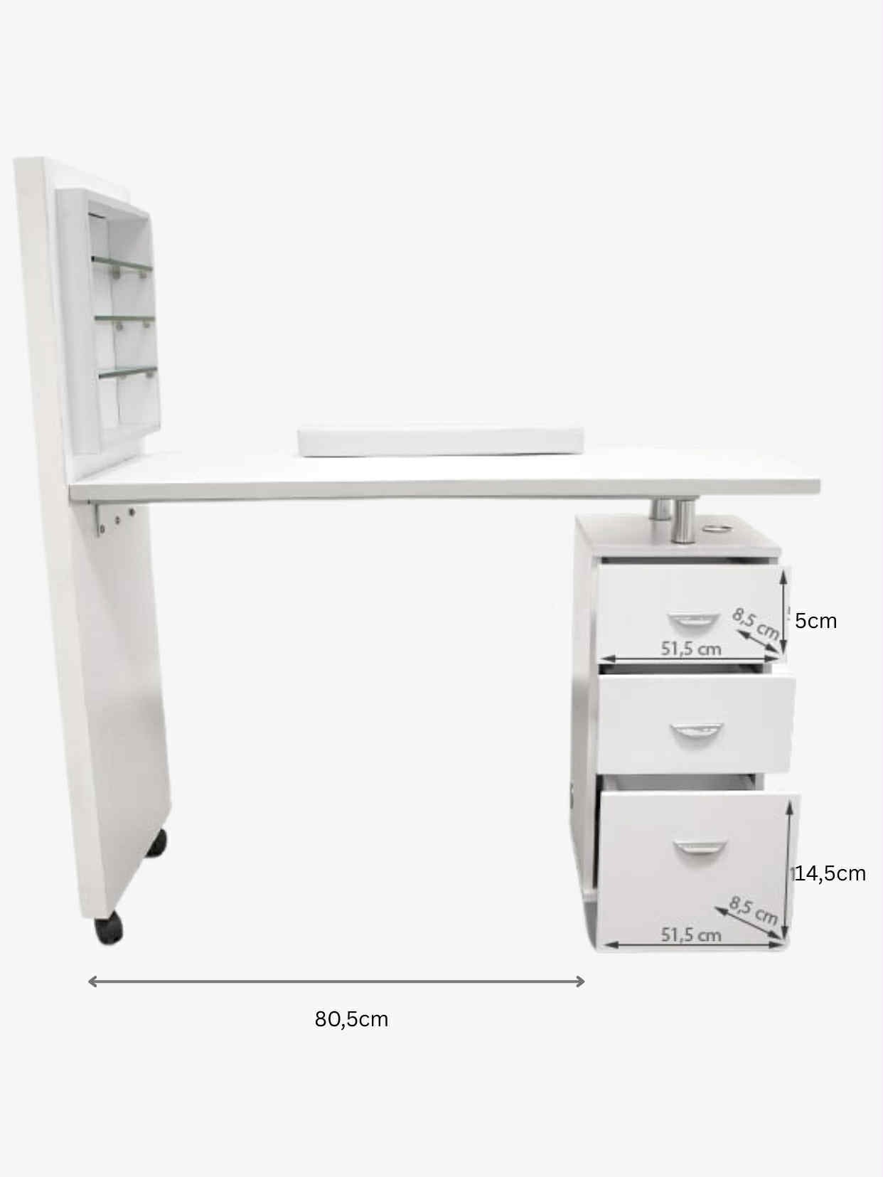 Professional Manicure Table with Storage Drawers and Display Shelf – White (Pre-Order Only)