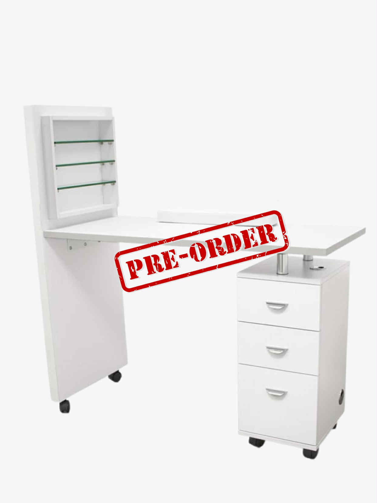 Professional Manicure Table with Storage Drawers and Display Shelf – White (Pre-Order Only)