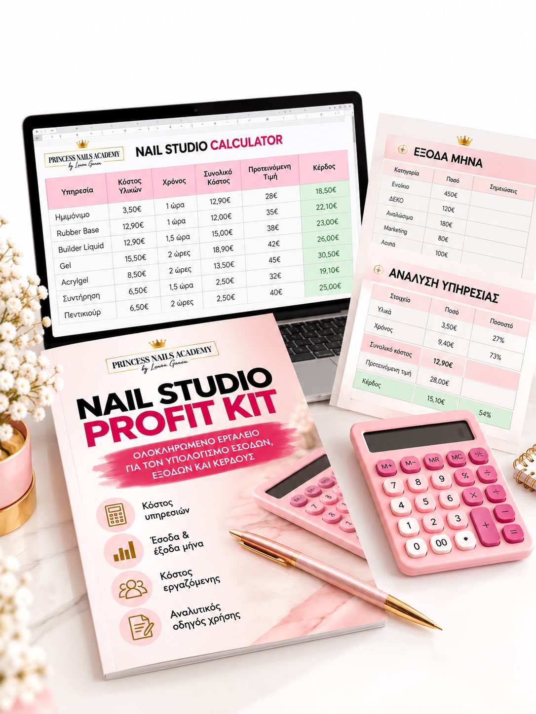 Nail Studio Profit Kit | Υπολογισμός Κόστους, Εξόδων & Κέρδους